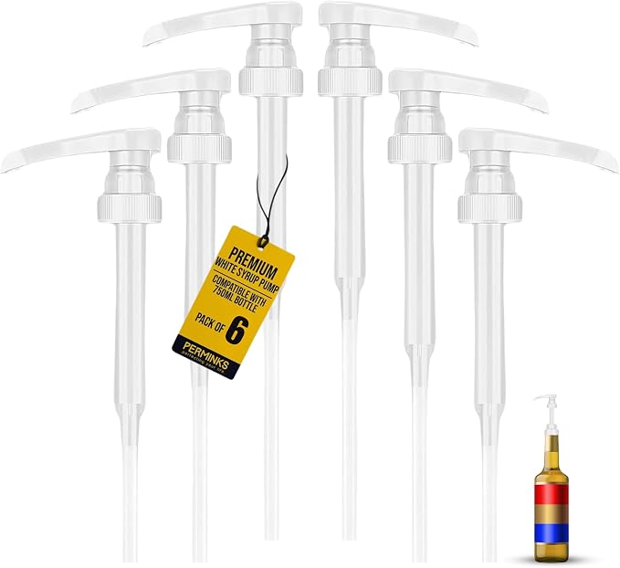 Premium Syrup Pump Compatible with Torani 750 ml Bottle, Davinci Syrups - No Spill, No Clog Syrup Pump Dispenser for Vanilla, Snow Cone, Blueberry, Coffee Flavoring & More (Pack of 6, Pink)