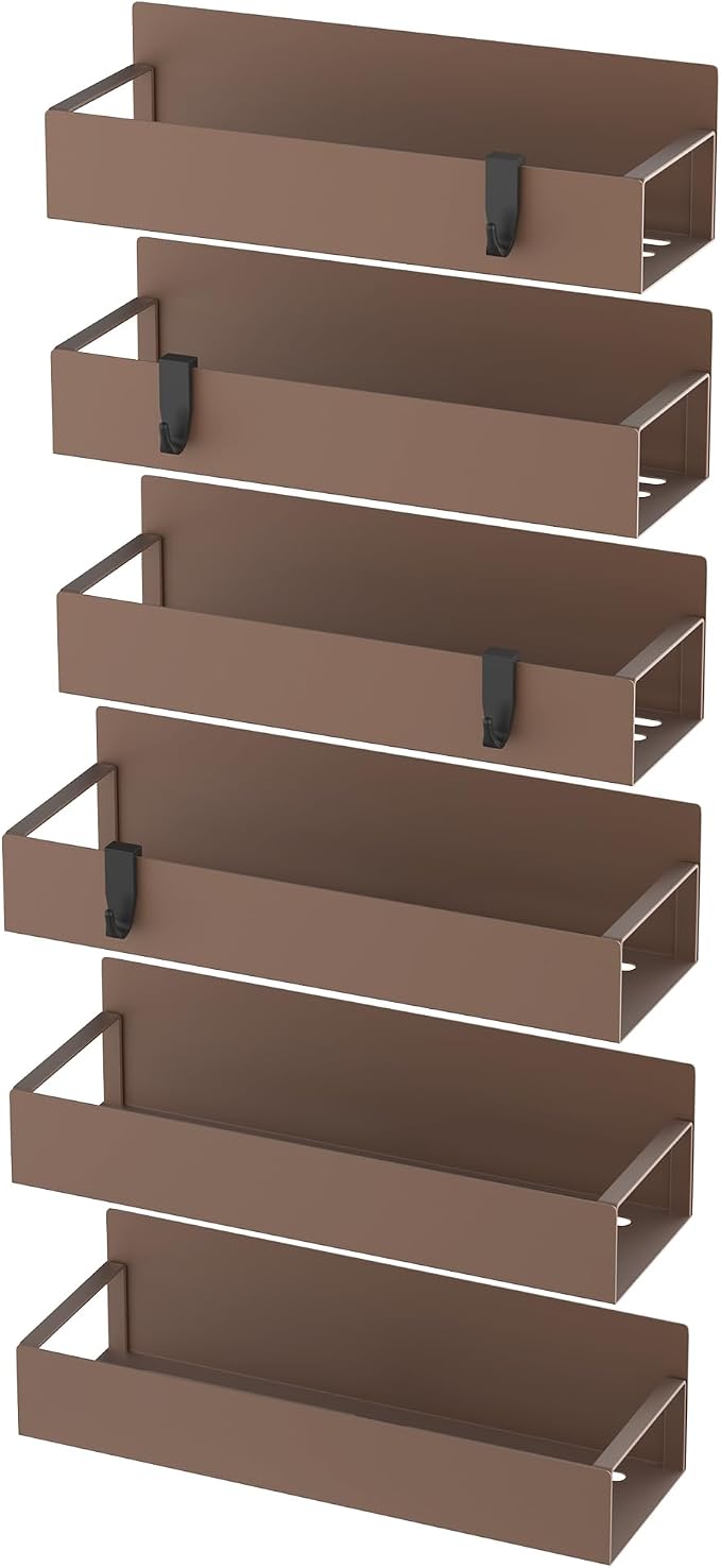 Metal Magnetic Spice Rack for Refrigerator Bronze, 6 Pack | Magnetic Shelves Heavy Duty for Fridge in Kitchen, Seasoning Storage Organizer, For Oven Washer and Dryer, For Heavier Items