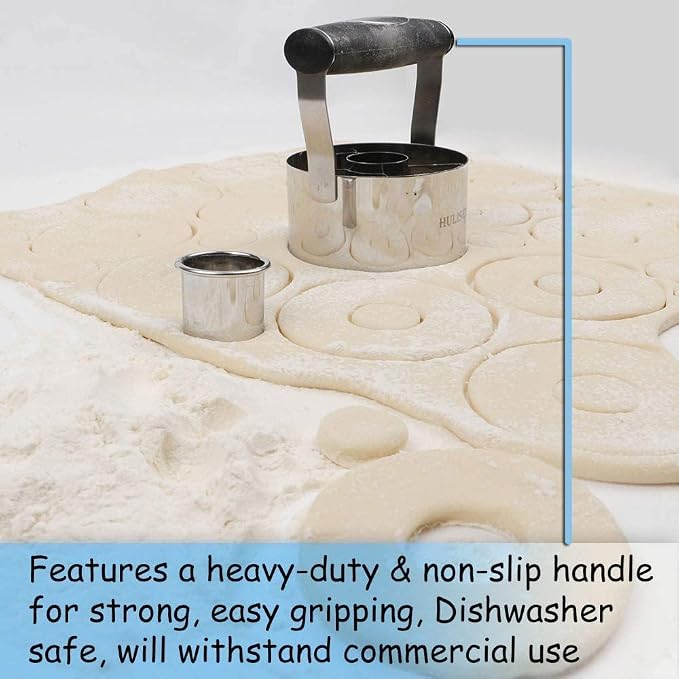 HULISEN 3.5 inch Donut Cutter with Hole, Stainless Steel Doughnut Cutter | Ergonomic Rubber Handle, Dishwasher Safe, Baking Beginner Friendly, Gift-Ready Packaging