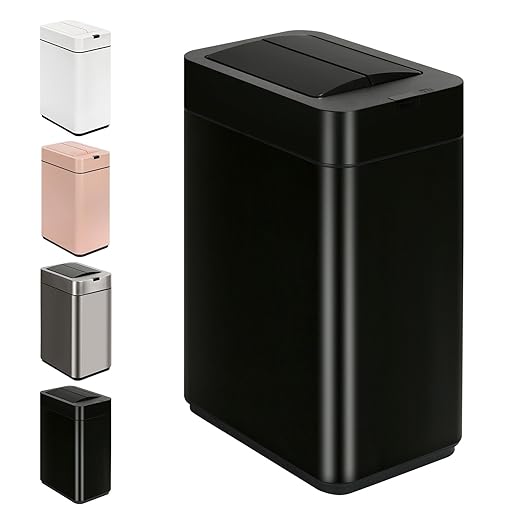 SYNCVIBE Slim Bathroom Trash Can, 2.6 Gallon, Butterfly Sensor Lid, Black | Stainless Steel Garbage Can, Automatic Trash Bin, IPX5 Waterproof Wastebasket for Under Counter and Small Spaces