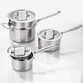 DELARLO Tri-Ply Stainless Steel Saucepan 1QT 2QT 3.5QT Kitchen Pot Set | Full-body Clad Cooking Set, Induction Cooking Sauce Pot Pan, Fast Even Heat, Heavy Duty Saucier Cookware