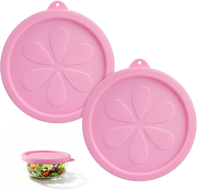 2 Cup Silicone Replacement Lids Compatible with Pyrex 7200-PC Glass Bowls, 2 Pack BPA Free & Leakproof Round Food Storage Covers, Safe for Dishwasher Refrigerator Microwave Use Pink