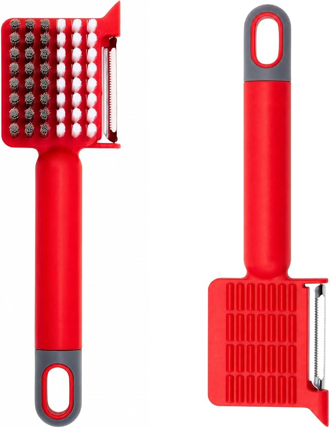2 Pack Vegetable Brush & Potato Scrubber with Built-in Peeler | Scrub, Peel & Remove Potato Eyes with One Tool, Dual Bristles, Comfortable Grip, 2-Pack Value