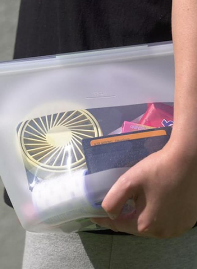 Reusable Silicone Food Storage Bags (Set of 4), Dishwasher Oven Microwave Freezer Safe, Eco-Friendly Leakproof Sous Vide Bags, Premium Lunch Containers, 2 Sandwich 1 Lunch & 1 Half-Gallon, Clear