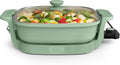 bella Make & Take Electric Skillet, Fits-anywhere™ kitchenware, EverGood™ Ceramic Coating, Adjustable Temperature & Dishwasher-Safe Tempered Glass Lid, Cast Aluminum Base, 1200 Watt, Seaglass