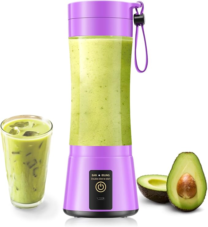 Mini Personal Smoothie Blender - 12oz Portable Blender in Travel | Portable Blender with Lightweight & Leak-Proof, 6 Steel Blades, Easy Clean, BPA-Free, Freshly Squeezed in Sports/Office/Gym