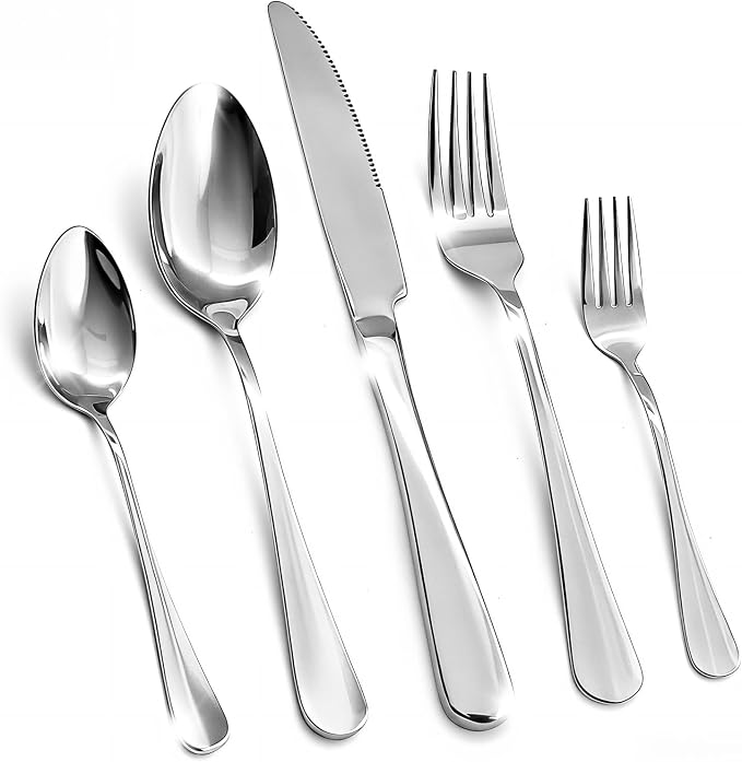 20 Piece Silverware Set, Kitchen Utensils Set for Restaurant & Home, Stainless Steel Cutlery Set, Flatware Set include Forks, Knives, Spoons, Household Essentials for New Home, Silver