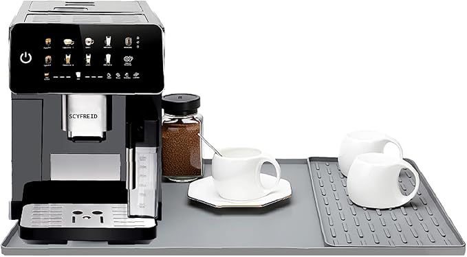 Silicone Coffee Mat 24 x 16 in Combination, Classic Gray | Coffee bar mat for countertop use, coffee station mat or coffee machine mat with removable tray