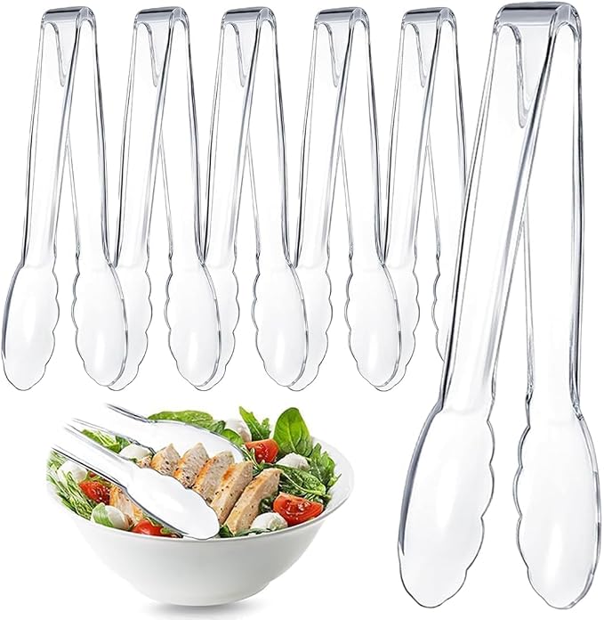 6 Pcs Clear Kitchen Tongs(6 X 8.85") | Plastic Disposable for Serving Food, Ice, Salad, Barbecue, Cookies, BPA-Free