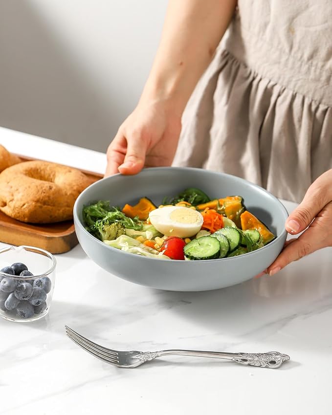 Pasta Bowl, 34oz Bowl Plate, Dinner Bowls, Ceramic Salad Bowl for Serving, Soup, Plates and Bowls Sets, Microwave & Dishwasher Safe, Pebble Gray
