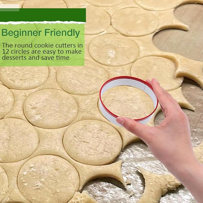 Alimat PluS Round Biscuit Cutter Set, 12 Pack Circle Cookie Cutters | Stainless Steel Donut Cutter with Colorful Rubber Coating, Different Sizes for Dough, Fondant, Clay