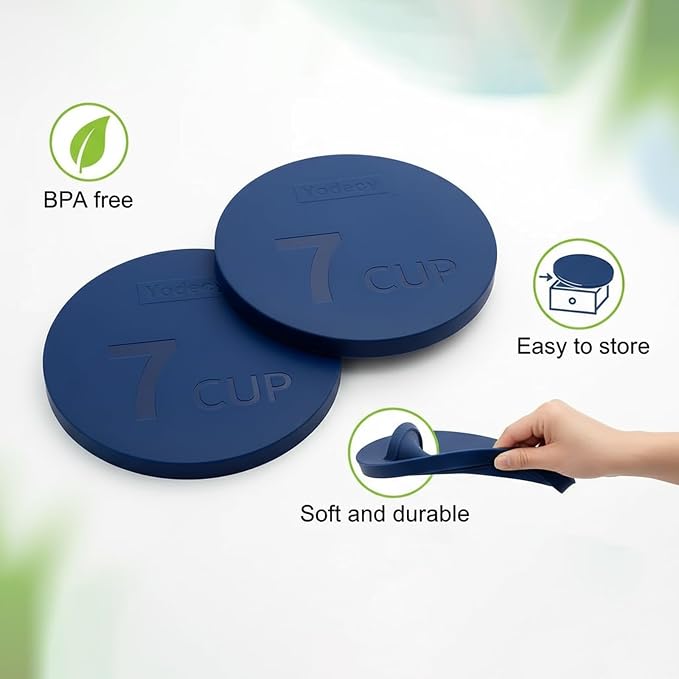 Yodecy Silicone Bowl Lids fit Pyrex Glass Bowls 7402-PC 7 Cup, Yodecy Silicone Bowl Lids fit Anchor Hocking Glass Bowls 7402-PC 7 Cup,Replacement Lids(2 Pack Dark Blue)