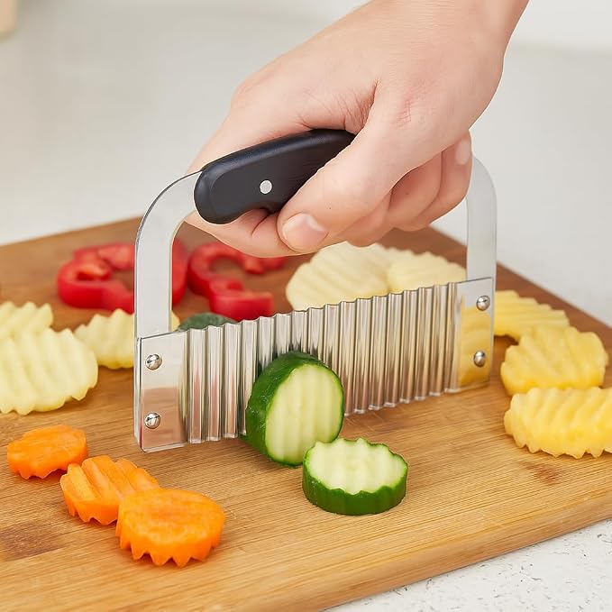 HIC Kitchen Crinkle-Cut Wave Slicer French Fry Vegetable Cutter, Stainless Steel Blade, For Waffle Fries Chips Decorative Vegetables Holiday Meal Prep And Baby-Led Weaning