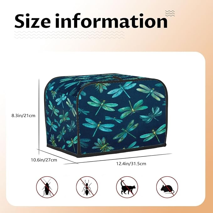 4 Slice Toaster Cover Dragonfly Animal Turquoise Toaster Covers Four Slice Wide Slot Waterproof and Dustproof Covers for Wide Slot Toasters and Small Appliances Kitchen Decor Gifts
