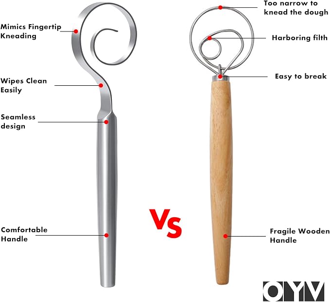 OYV 12-Inch Seamless Dough Whisk, 18/10 Stainless Steel, Danish Dough Whisk | 2.5X Faster Mixing, Bread Whisk For Sourdough, Pizza, Cookies And Pastry, Ergonomic Grip, Dishwasher Safe, Easy To Clean