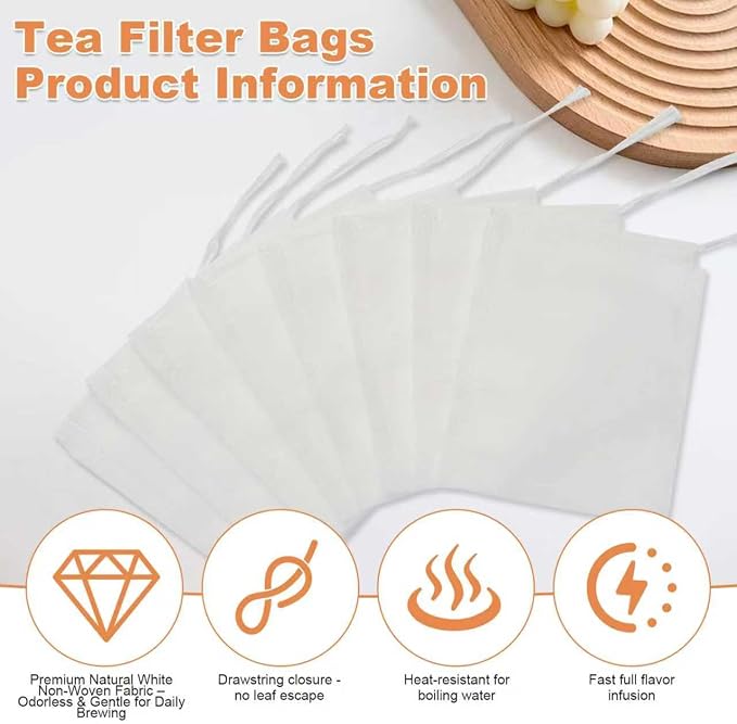 400 PCS Tea Bags for Loose Leaf Tea, Empty Disposable Filter Bags | 3.54"x2.75" disposable drawstring tea filters, food grade material for loose tea, coffee, spices, cooking seasoning and DIY