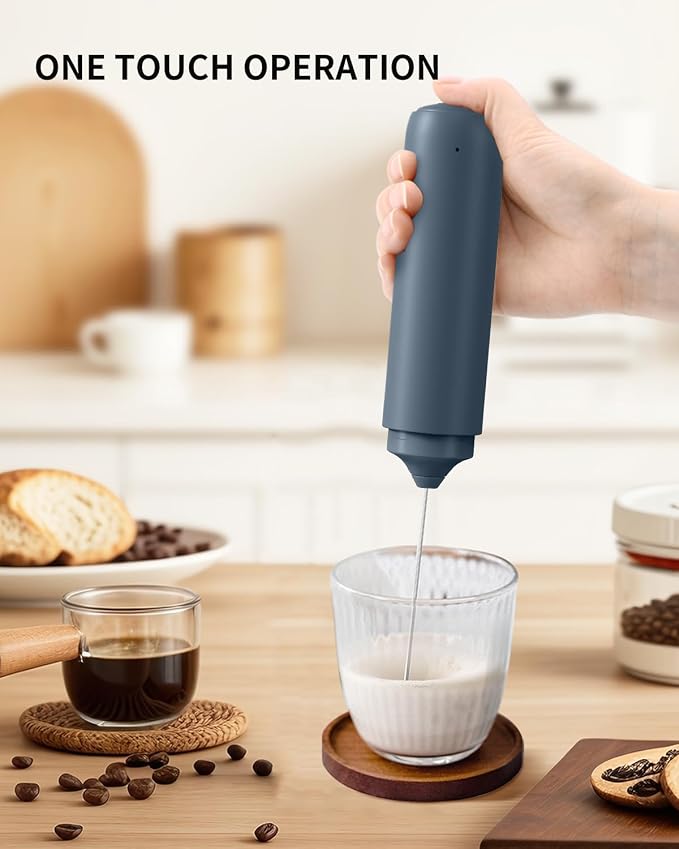CIRCLE JOY Rechargeable Milk Frother Hanheld, Dual Ring Electric Coffee Frother, Portable Hand Frother Wand Drink Mixer for Matcha Lattes Cappuccino, Kitchen Gifts, Blue