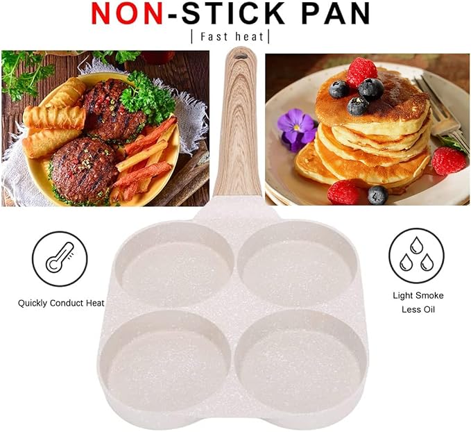 Fried Egg Pan, Egg Frying Pan 4 Cups Egg Poacher Pan Nonstick Mini Pancake Pan Burger Maker for Breakfast, Aluminum Alloy (White) | Egg Poacher Pan Mini Pancake Pan Burger Maker for Breakfast, Aluminum Alloy