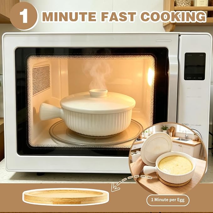 Microwave Egg Cooker BPA-Free Ceramic Material Non-Toxic, Heat-Resistant, And Ideal For Quick Egg Cooking Dishwasher Safe Holds Up To 3 Eggs Includes A Spoon And Heat-Resistant Mat (1, white)