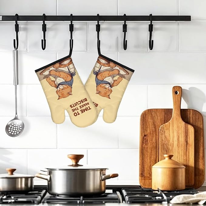 DYJYBMY Time to Make The Biscuits Funny Cat Oven Double Mitts (One Pair), Cute Kitchen Gadgets for Pet Lover, Housewarming Gifts for Cat Mom Dad, Bake Lover Gifts for Mom Dad Wife Husband Sister BFF