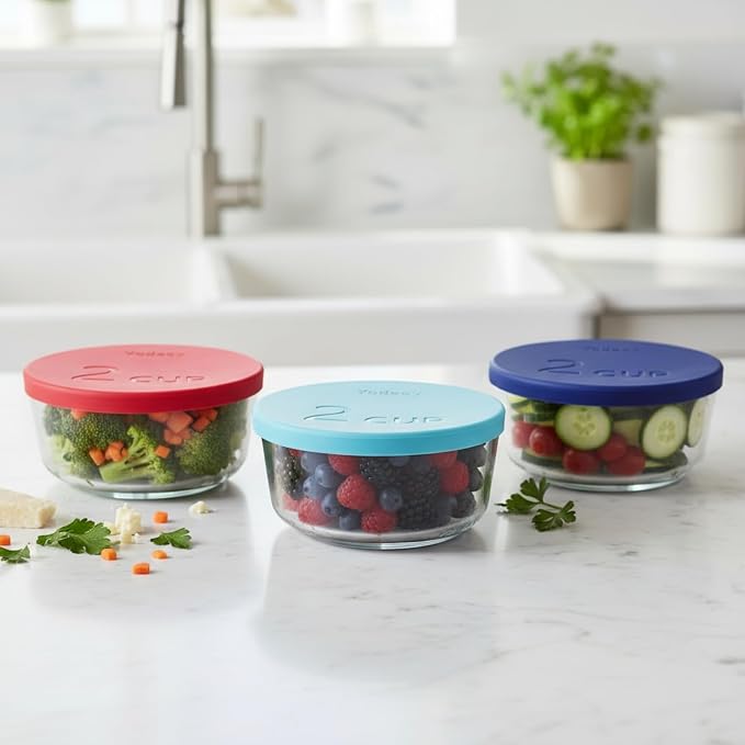 Yodecy Silicone Bowl Lids fit Pyrex Glass Bowls 7200-PC 2 Cup, Yodecy Silicone Bowl Lids fit Anchor Hocking Glass Bowls 7200-PC 2 Cup,Replacement Lids 4.76in/12.1cm(4 Pack Red)