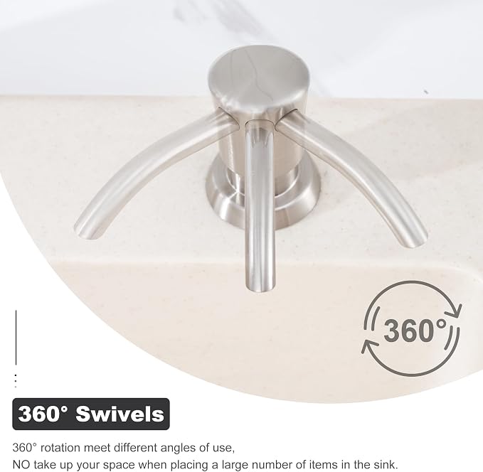 Dish Soap Dispenser for Kitchen Sink, 17 oz Bottle, Brushed Nickel | Refills From The Top, No-Leak ABS Pump, DIY Installation, 360° Swivel, Fits 1–1.5 in Sink Holes; for Dish Soap or Lotion