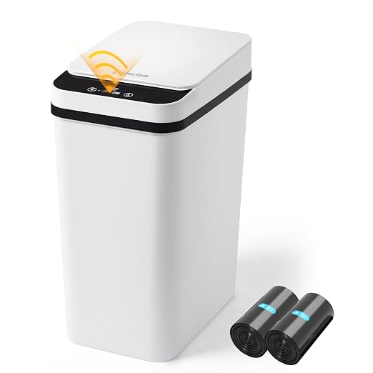 Bathroom Trash Can Automatic Touchless 2.6 Gallon Small Smart Trash Cans with Lid Slim Garbage Can for Kitchen, Toilet, Bedroom, RV, Living Room