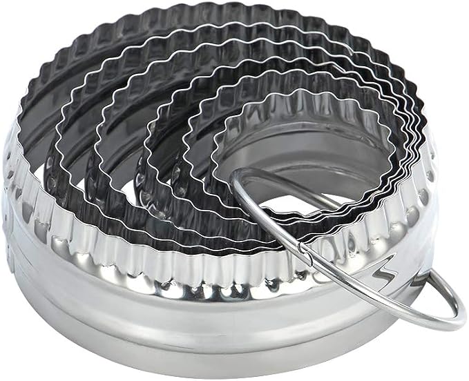 Fluted Cookie Cutters- Round Biscuit Cutters Set of 6 Pieces, Double Sided Fluted and Plain Edge Cookie Cutters, Stainless Steel | Stainless Steel, Double Sided, Fluted and Plain Edge