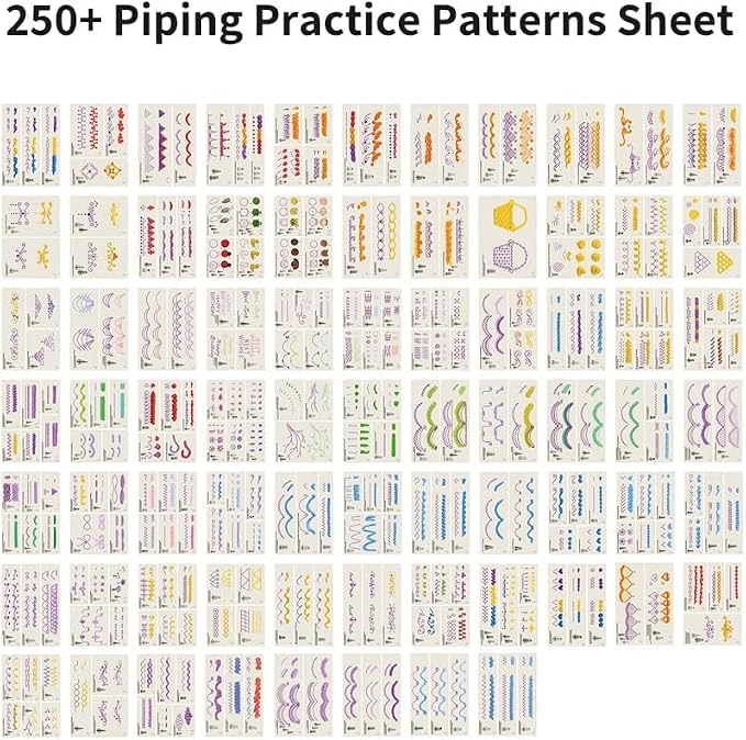 Piping Practice Sheets Reusable Cake Decorating Supplies | Piping Practice Board Guide Paper Sheets 250+ Icing Practice Sheets Set Cake Decorating Tips Techniques Tutorial