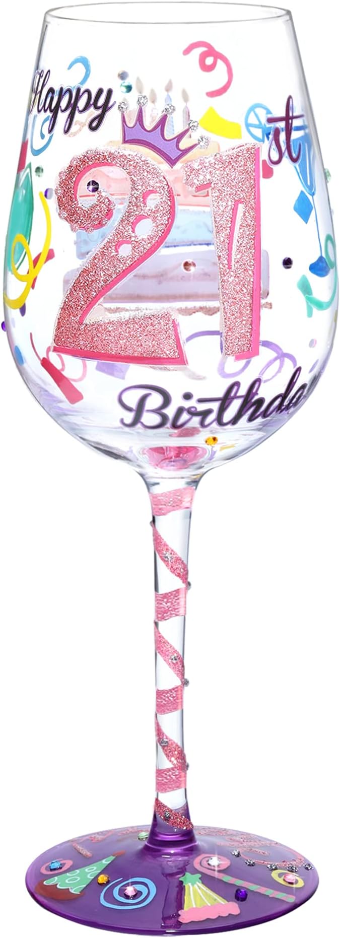 NymphFable 21st Birthday Hand-Painted Wine Glass Gift for Her, 15 oz | Gift-Boxed for Her 21st Birthday, Hand-Blown Goblet, Artisan-Painted Milestone Number Art, Everyday Use, Hand Wash Only
