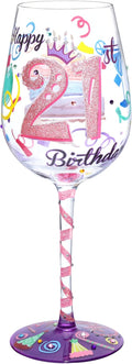 NymphFable 21st Birthday Hand-Painted Wine Glass Gift for Her, 15 oz | Gift-Boxed for Her 21st Birthday, Hand-Blown Goblet, Artisan-Painted Milestone Number Art, Everyday Use, Hand Wash Only