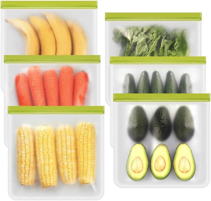 Reusable Freezer Bags, 6 Pack Reusable Gallon Freezer Bags Seal and Leak Proof, BPA Free Reusable Gallon Bags for Travel, Marinate Meats, Fruit or Food Storage