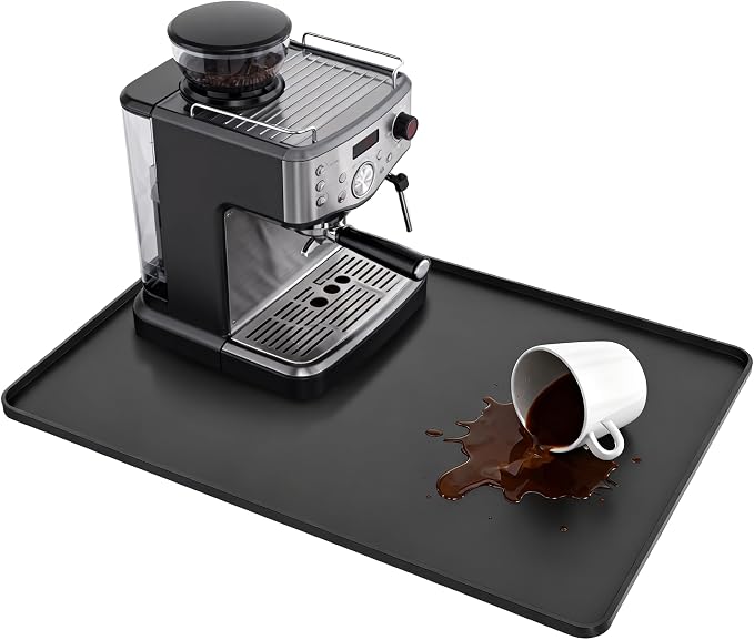 24-inch Coffee Mat - Heat Resistant Silicone for Coffee Bar & Kitchen Counter - Bar Mat for Countertops - Decor Under Espresso Machine & Makers (Black)