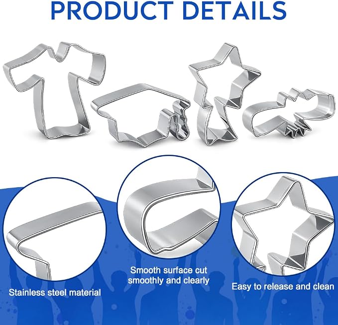 Graduation Cookie Cutters, 4Pcs Graduation Cap, Gown, Diploma, Shooting Star Shapes Metal Cookie Cutters, Stainless Steel Set Biscuit Sandwich Fondant Fruit Cutters for School Home Baking Kit Supplies