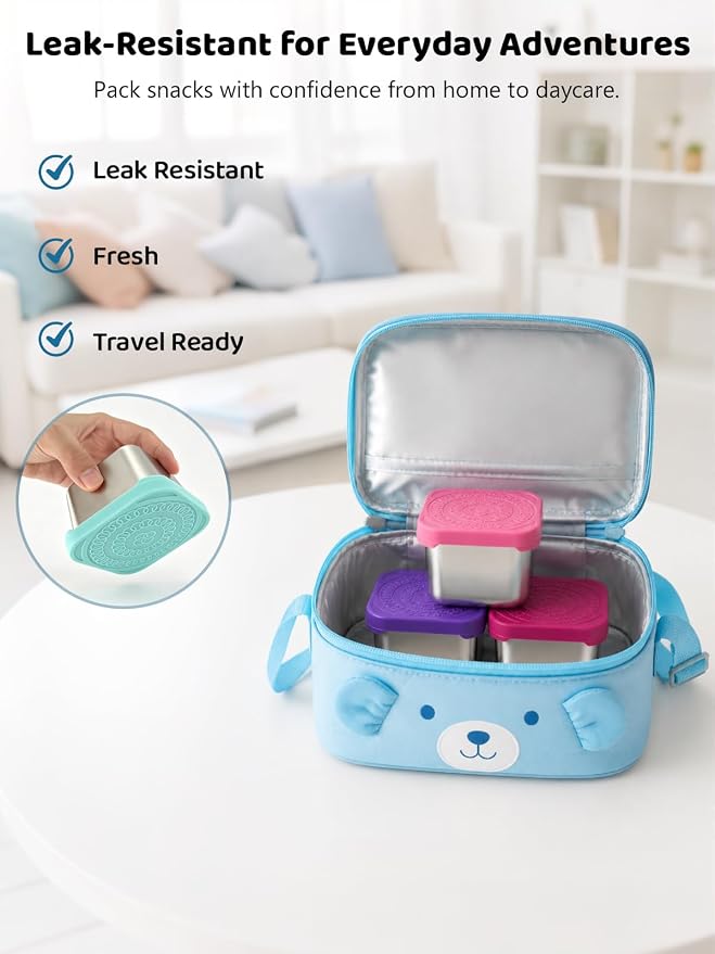 HTEVW 6 Pack Stainless Steel Snack Containers for Kids, 6 oz Food Container | Reusable leak resistant silicone lids food containers . Perfect for school lunch, daycare, travel and portion control.