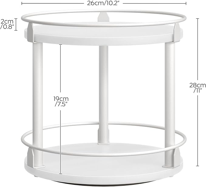 Lazy Susan Organizer, Rotating Spice Rack, 2 Tier Spice Turntable Organizer, Industrial Turntable Spice Holder, for Kitchen Countertop, Compact and Versatile, White SR22WW