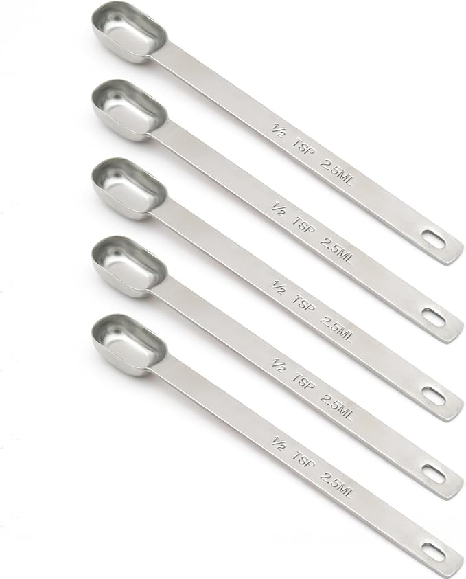 5PCS 1/2TSP(2.5ML) Measuring Spoon, Stainless Steel Long Handle Teaspoons | High Precision, Food-Grade Stainless Steel, ‌Rust-Free, Dishwasher-Safe, Easy-Read Markings, Multi-Purpose, Sturdy & Durable