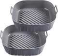 Golden Associate Silicone Liners Square for 8 to 8.5 inch Air Fryer, 2 Pcs Non-stick Food-grade Reusable Basket Baking Tray Airfryer Accessories, Grey