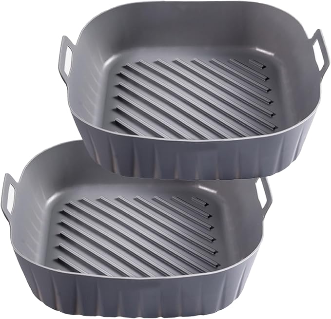 Golden Associate Silicone Liners Square for 8 to 8.5 inch Air Fryer, 2 Pcs Non-stick Food-grade Reusable Basket Baking Tray Airfryer Accessories, Grey