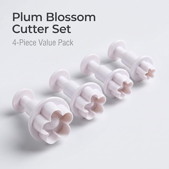 4Pcs White Flower Plunger Cookie Cutter DIY Blossom Flower Cake Fondant Mold Plastic Cake Decorating Tools Baking Accessories Cookie Cutters For Baking Plastic, Dessert and Candy Sculpting Tools