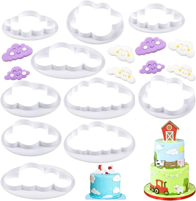 Cloud Cookie Cutters Fluffy Fondant Cutter Cake Mold Cupcake Topper 10 Pcs | Fluffy Cloud Plastic Fondant Cookie Cutter Cake Mold Sugar Craft Mold Cupcake Topper Decorating Tools