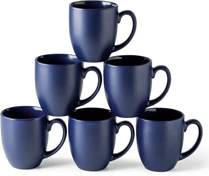 AmorArc 16 oz Coffee Mugs Set of 6, Large Ceramic Coffee Cups-Matte Blue | Classic Coffee Mugs Set for Men,Women,Tea/Latte/Cappuccino/Cocoa. Dishwasher&Microwave Safe