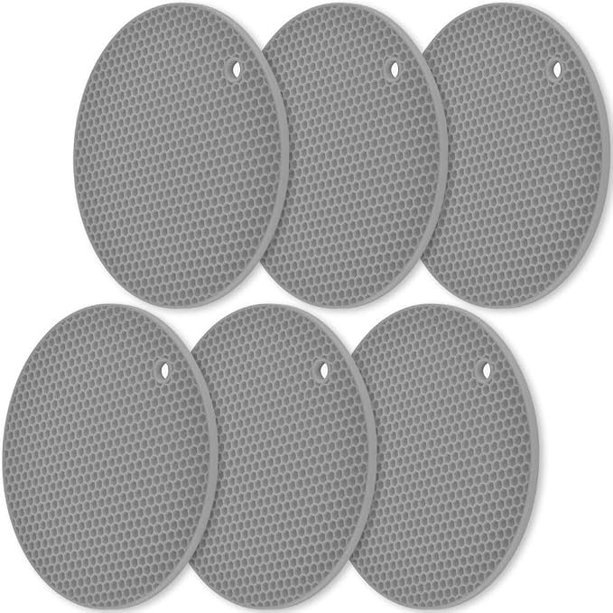 homEdge Silicone Trivets Mat, 6 Packs Multipurpose Non Slip Heat Resistant Pot Holder-Gray