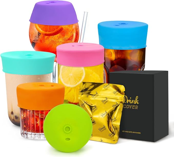 Drink Protection Cover for Parties, Bars or Clubs, 6 Pack | No Spills, Food Grade Silicone, Stretch to Fit Most Hard Cups, Stop Worrying About Beverage Safety
