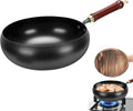 Gugxiom Suntuup Japanese Iron Pan, 26cm/10.23in Cast Iron Wok, with Spatula, 2 Covers to Choose From, for Pots On Electric Stoves/Induction Cookers/Gas Stoves (Wooden lid 26cm/10.23in)