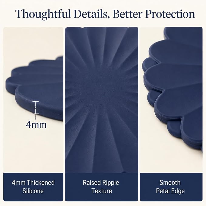 Heat-Resistant Silicone Trivet Mats, Non-Slip Hot Plate Holder for Kitchen Countertops & Dining Table, Reusable Pot Holder Pad with Secure Grip, Dishwasher Safe (Blue, Diameter: 18cm/7.09")
