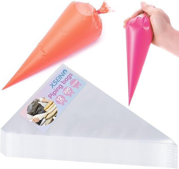12 Inch - 200 PCS Disposable Piping Bags, Heavy Duty Anti Burst Pastry Bags | Bump Non-slip Design for Cupcakes, Cookies, Candy Pastry and Durable Baking Kit (Thickened)