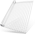 Ohuhu Over Sink Dish Drying Rack, 17.6" W x 15.4" L Roll Up Dish Racks Kitchen Sink Organizer Silicone Wrapped Large in Sink Dish Drying Rack Foldable Rolling Drain Mats Anti-Slip