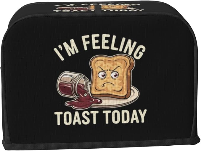 Toaster Cover 4 Slice with Cartoon Toast Pattern Dustproof Protection | Waterproof Fingerprint Wide Slot Reusable for Kitchen Small Appliance