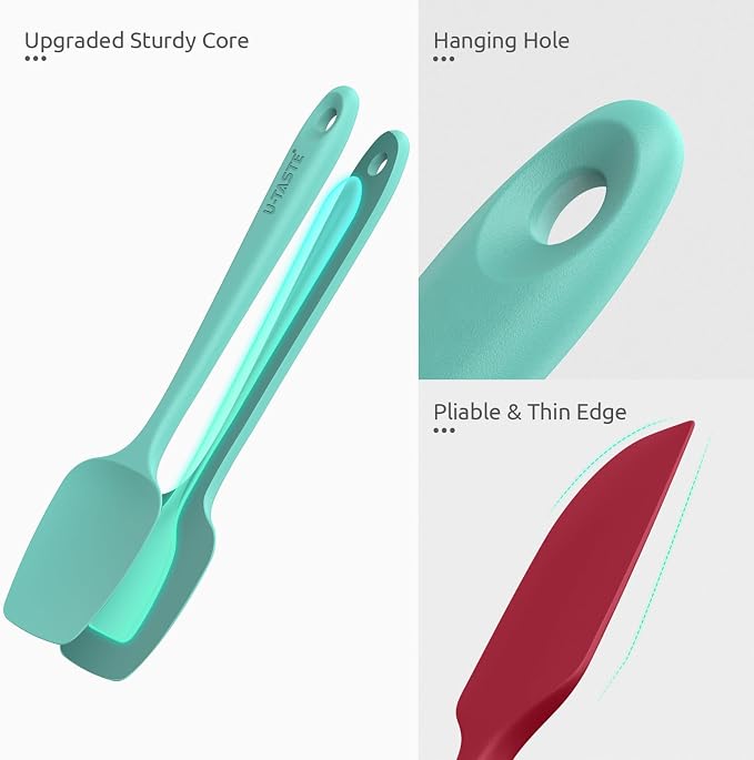 U-Taste Silicone Spatula Set 600°F High Heat Resistant, 4-Pcs, Multicolor | Food Grade Hot-Proof Seamless Rubber Scraper, Kitchen Flexible Silicon Cooking Utensil Set, Diswasher Safe Baking Supplies